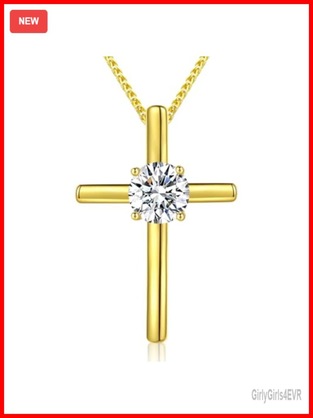 Moissanite Cross Necklace 18K Gold Plated 925 Sterling Silver